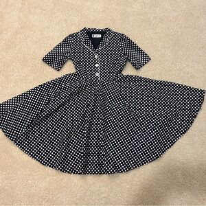 Girl’s Vintage Inspired Polka Dot Dress in Navy/White in Size 13-14